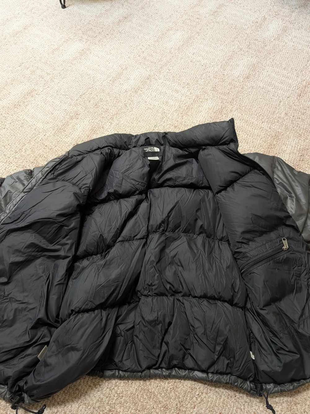 Vintage The North Face Men's Puffer Jacket in Charcoal and Black